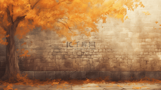 秋日落叶围墙唯美风景背景10