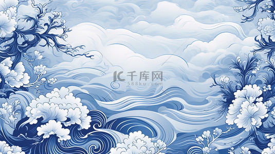 中国风蓝色祥云壁纸图案6