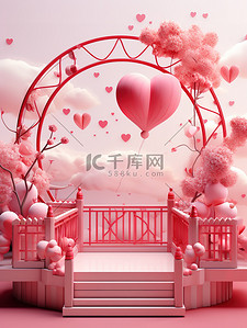 七夕情人节拱桥彩带喜鹊心形平台10