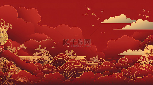红色大气中国背景图片_金色祥云不同形状的红色背景5