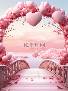 喜鹊背景图片_七夕情人节拱桥彩带喜鹊心形平台1