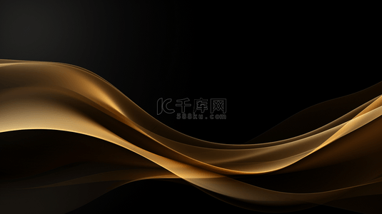 波浪线海报背景图片_黑色背景上的金色波浪，抽象的波浪线上带有金色闪光颗粒，金色烟雾透明波浪的流动。