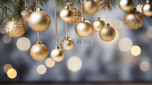 圣诞快乐祝福横幅，带有闪亮的圣诞树和冷杉枝条。