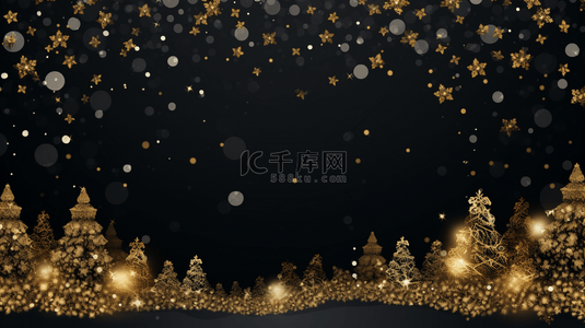 圣诞快乐金色背景图片_黑色背景与金色圣诞树设计