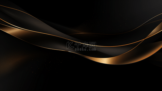 豪华金色丝带在黑色背景上，带有闪光灯效装饰。