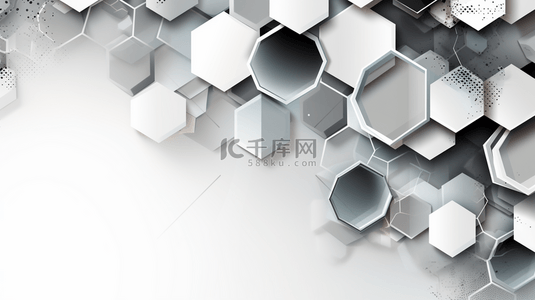 科技背景图片_抽象的白色和灰色几何六边形。