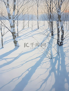 冬天的树画抽象风景与阴影8