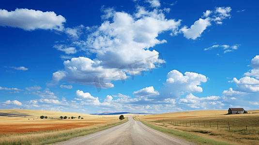 蓝天白云下的乡间道路