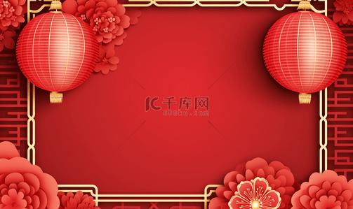 喜庆节日红色边框背景图片_大灯笼新年节日背景