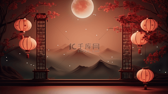 中秋节背景图片_彩色中国风中秋节赏月背景3