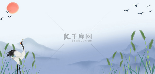 banner白露背景图片_白露蓝天山峰蓝色中国风banner