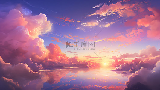 黄昏天空背景图片_日落淡粉色和紫色动漫天空6