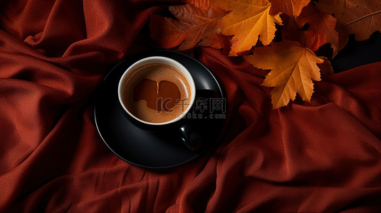 秋叶毯子上的一杯咖啡背景1