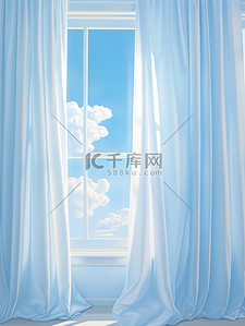 蓝色窗户背景图片_白色窗帘蓝色天空淡淡云朵背景6