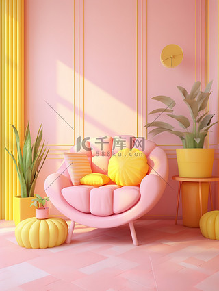 家具背景图片_粉彩房间粉黄色家具背景14