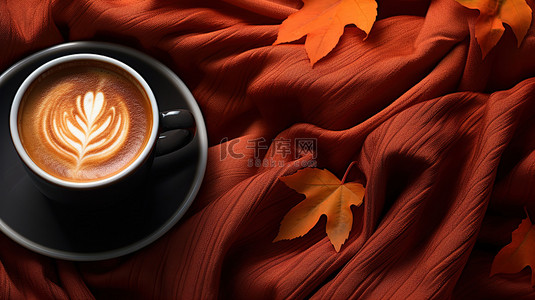 咖啡背景图片_秋叶毯子上的一杯咖啡背景9