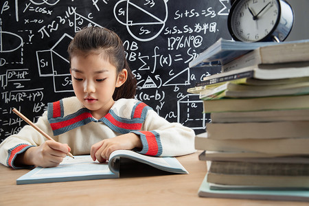 数学家摄影照片_小学生认真的写作业