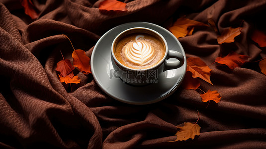 秋叶毯子上的一杯咖啡背景17