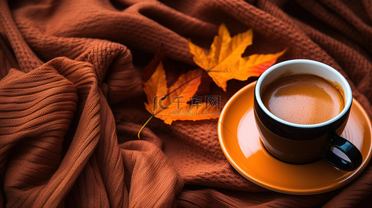 秋叶毯子上的一杯咖啡背景19