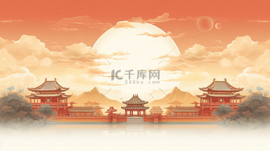 城墙背景图片_中国古代建筑古典工笔画6