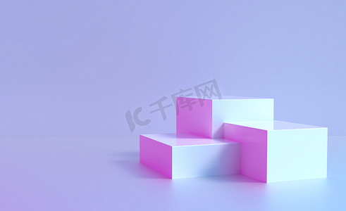 倒立基座背景，3D显示平台。产品货架或方块盒底座显示