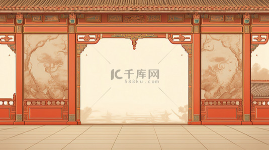 城墙背景图片_中国古典工笔画极简城墙中国风建筑18