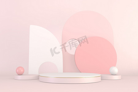 产品展示的最小粉红基座设计，3D渲染
