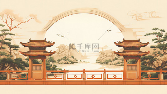 城墙背景图片_中国古典工笔画极简城墙中国风建筑7