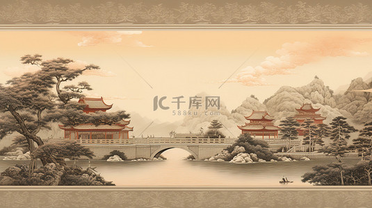 城墙遗址背景图片_中国古典工笔画极简城墙中国风建筑13