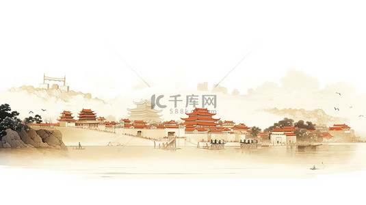 中国复古背景图片_中国古代建筑古典工笔画5