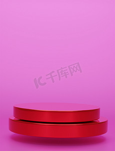 红色几何圆形背景垂直图像显示台原型简易讲台和商业产品概念粉色背景3D渲染