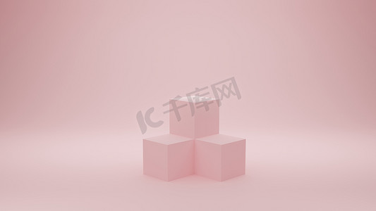 空的基座显示,粉红色的彩盒.带复制空间的三维渲染，用于品牌横幅、台阶平台、产品推广展示
