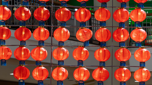 中国灯笼新年期间的中国新年灯笼节庆红灯笼背景与修剪路径