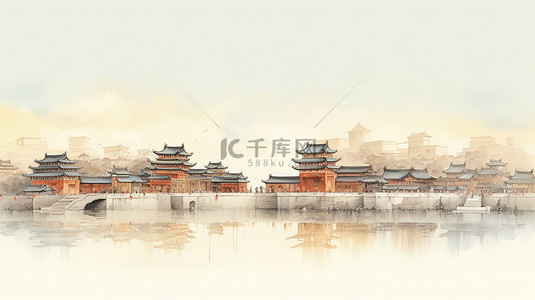 古代建筑背景图片_中国古代建筑古典工笔画7