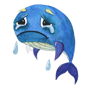 水彩哭泣鲸鱼和哀伤