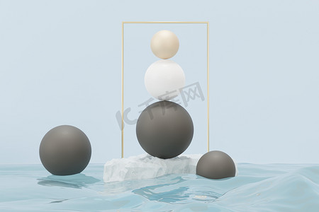 三维渲染的糊状球，肥皂泡，气泡漂浮在空气中隔绝在糊状背景。摘要场景.