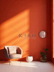 家居背景图片_橙色背景墙沙发室内空间家居背景4