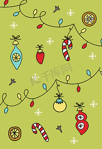 新年海报-圣诞树与装饰。颜色向量例证