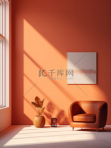 室内背景图片_橙色背景墙沙发室内空间家居背景9
