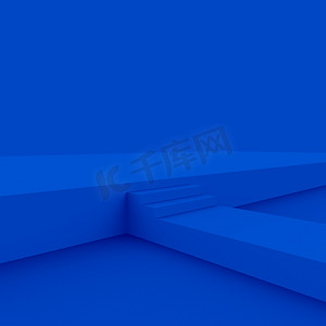 3D蓝色舞台场景最小工作室背景。摘要三维几何形体图解绘制.网上技术业务展示产品.