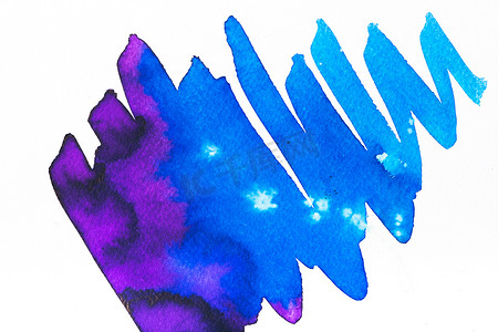 抽象绘画以明亮的蓝色和紫色刷子笔触在白色