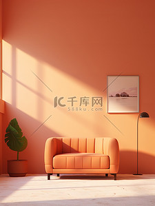墙背景图片_橙色背景墙沙发室内空间家居背景8