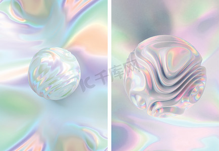 半透明糊状摄影照片_全息背景设计具有抽象糊状液态金属形状的模板.3D渲染