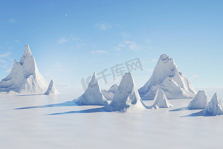 冬天雪景插画摄影照片_C4D风格的创意雪山