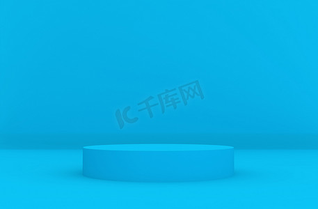 蓝色产品讲台，最小风格空白圆圈代表pr
