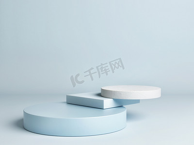 产品展示用软垫，高级3D插图，蓝色几何构图背景.