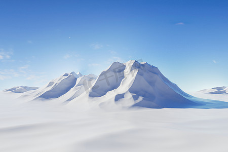 冬天雪景插画摄影照片_C4D风格的创意雪山