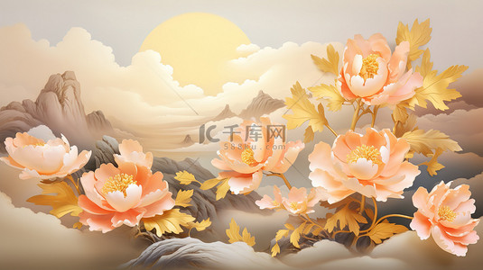 中国风金色云朵牡丹花2