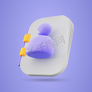 卡哇伊icon摄影照片_3d render user contact address book or notepad icon on blue background 3d render concept