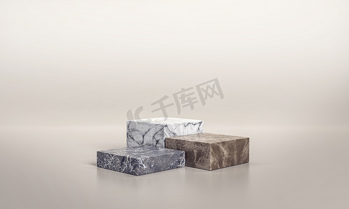 高级大理石展示模型。大理石制成的垫子，用于产品展示。现代立方体